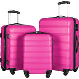 Merax Luggage Sets 3 Piece Suitcase Set 20/24/28,Carry on Luggage Airline Approved,Hard Case with Spinner Wheels,Pink