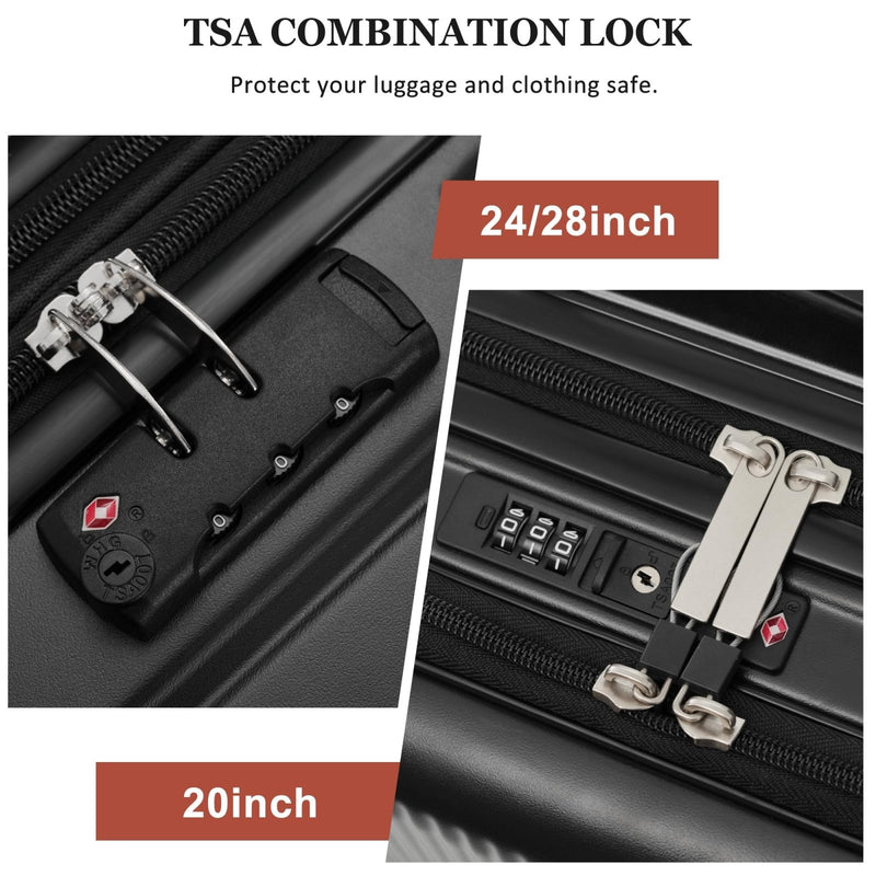 Merax Luggage Sets 5 Piece Hardside Expandable Suitcase with Wheels TSA Locks,ABS Hardside Lightweight Rolling Suitcase for Women and Men,Black