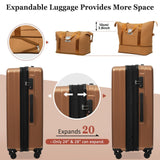 Merax Luggage Sets 5 Piece Suitcases with Wheels, Suitcase Set ABS Hard Case Luggage with TSA Lock Spinner Wheels Durable Travel Luggage,20" Travel Luggage with USB Port&Half - opening,Brown