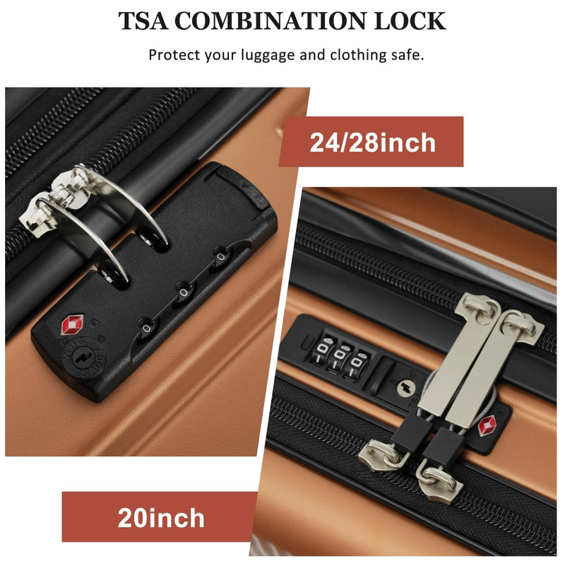 Merax Luggage Sets 5 Piece Suitcases with Wheels, Suitcase Set ABS Hard Case Luggage with TSA Lock Spinner Wheels Durable Travel Luggage,20" Travel Luggage with USB Port&Half - opening,Brown