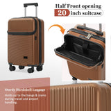 Merax Luggage Sets 5 Piece Suitcases with Wheels, Suitcase Set ABS Hard Case Luggage with TSA Lock Spinner Wheels Durable Travel Luggage,20" Travel Luggage with USB Port&Half - opening,Brown