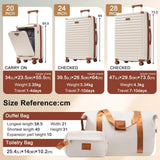 Merax Luggage Sets 5 Piece with 20 Inch Front Opening, 24" & 28" Hardside Expandable Carry on Suitcase with Spinner Wheels TSA Lock USB Port Cup Holder Duffel Bag and Toiletry Bag,Brown White