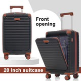 Merax Luggage Sets 5 Piece with 20 Inch Front Opening, 24" & 28" Hardside Expandable Carry on Suitcase with Spinner Wheels TSA Lock USB Port Cup Holder Duffel Bag and Toiletry Bag,Black