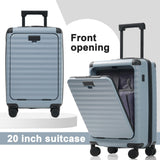 Merax Luggage Sets 5 Piece with 20 Inch Front Opening,24" & 28" Hardside Expandable Carry on Suitcase with Spinner Wheels TSA Lock USB Port Cup Holder Duffel Bag and Toiletry Bag,Sky Blue