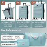 Merax Luggage Sets 5 Piece with 20 Inch Front Opening,24" & 28" Hardside Expandable Carry on Suitcase with Spinner Wheels TSA Lock USB Port Cup Holder Duffel Bag and Toiletry Bag,Light Blue