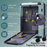 Merax Luggage Sets 5 Piece with 20 Inch Front Opening,24" & 28" Hardside Expandable Carry on Suitcase with Spinner Wheels TSA Lock USB Port Cup Holder Duffel Bag and Toiletry Bag,Light Blue