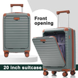 Merax Luggage Sets 5 Piece with 20 Inch Front Opening,24" & 28" Hardside Expandable Carry on Suitcase with Spinner Wheels TSA Lock USB Port Cup Holder Duffel Bag and Toiletry Bag,Blue Grey