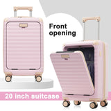 Merax Luggage Sets 5 Piece with 20 Inch Front Opening,24" & 28" Hardside Expandable Carry on Suitcase with Spinner Wheels TSA Lock USB Port Cup Holder Duffel Bag and Toiletry Bag,Pink