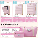 Merax Luggage Sets 5 Piece with 20 Inch Front Opening,24" & 28" Hardside Expandable Carry on Suitcase with Spinner Wheels TSA Lock USB Port Cup Holder Duffel Bag and Toiletry Bag,Pink