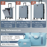 Merax Luggage Sets 5 Piece with 20 Inch Front Opening,24" & 28" Hardside Expandable Carry on Suitcase with Spinner Wheels TSA Lock USB Port Cup Holder Duffel Bag and Toiletry Bag,Sky Blue