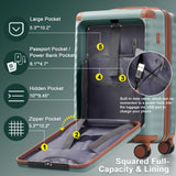 Merax Luggage Sets 5 Piece with 20 Inch Front Opening,24" & 28" Hardside Expandable Carry on Suitcase with Spinner Wheels TSA Lock USB Port Cup Holder Duffel Bag and Toiletry Bag,Blue Green