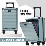 Merax Luggage Sets 5 Piece with 20 Inch Front Opening,24" & 28" Hardside Expandable Carry on Suitcase with Spinner Wheels TSA Lock USB Port Cup Holder Duffel Bag and Toiletry Bag,Light Blue