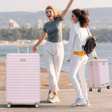 Merax Luggage Sets 5 Piece with 20 Inch Front Opening,24" & 28" Hardside Expandable Carry on Suitcase with Spinner Wheels TSA Lock USB Port Cup Holder Duffel Bag and Toiletry Bag,Pink
