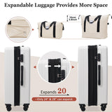 Merax Luggage Sets 5 Piece with Half - opening, Hardside Carry On Suitcase Set with Double Spinner Wheel, Lightweight Travel Luggage with USB Port,TSA Locks,White