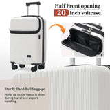 Merax Luggage Sets 5 Piece with Half - opening, Hardside Carry On Suitcase Set with Double Spinner Wheel, Lightweight Travel Luggage with USB Port,TSA Locks,White