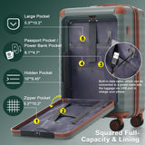 Merax Luggage Sets 5 Piece,Front Open Hardshell Expandable Suitcase with Spinner Wheels and Duffel Bags,Lightweight Carry on Luggage with USB Port and Cup Holder,20/24/28IN,Grey Green
