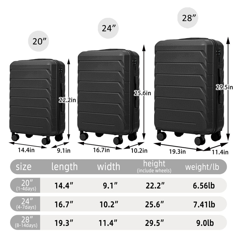 Merax Luggage Sets, ABS Hardshell Suit case Spinner Wheels Lightweight Combination Lock