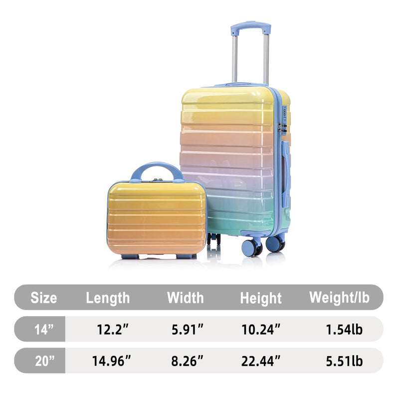 Merax Luggage Sets, Carry On Lightweight Glossy Hardshell Suitcases with Cup Holder, Spinner Wheels, Orange and Blue, 20in