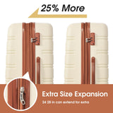 Merax Luggage Sets Carry on Suitcase Airline Approved,Hard Case Expandable Spinner Wheels, White and Brown, 3 - Piece Set(20+28IN+Bag)