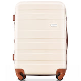 Merax Luggage Sets Hardshell 3 Piece Suitcase with Spinner Wheels & TSA Lock ABS Lightweight Durable Travel Luggage 20''/24''/28'' for Airline Carry - On (Ivory and Brown, No Extended Functions)