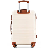 Merax Luggage Sets Hardshell 3 Piece Suitcase with Spinner Wheels & TSA Lock ABS Lightweight Durable Travel Luggage 20''/24''/28'' for Airline Carry - On (Ivory and Brown, No Extended Functions)