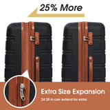 Merax Luggage sets of 3 Piece 20 24 IN Carry on Luggage Hard Case Black and Brown Luggage Expandable Checked Luggage Suitcase Set with Wheels