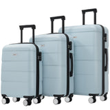 Merax Luggage Sets,ABS Durable Hardcase Suitcase Double Wheels 3 Piece Carry on Suitcase Airline Approved,Light Blue