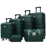 Merax Luggage Sets,Hardcase Suitcase with Bags,6 Piece Lightweight Carry on Luggagewith Double Spinner Wheels Lock,16+20+24+28 inches,Dark Green