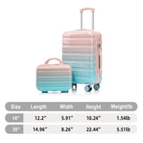 Merax Luggage,Lightweight Durable Carry On Suitcase Set with Spinner Wheels,2 Piece 20 Inch Luggage with 14 Inch Cosmetic Case for Travel,Blue+Pink