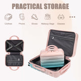 Merax Luggage,Lightweight Durable Carry On Suitcase Set with Spinner Wheels,2 Piece 20 Inch Luggage with 14 Inch Cosmetic Case for Travel,Blue+Pink