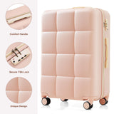 Merax Set Airline Certified Carry - on Luggage with Cup Holder, ABS Hardside with Spinner Wheels, Pink, 20/24/28 Inch