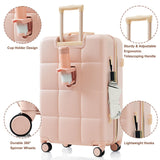Merax Set Airline Certified Carry - on Luggage with Cup Holder, ABS Hardside with Spinner Wheels, Pink, 20/24/28 Inch