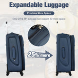 Merax Softside Luggage Set with Duffel Bag Expandable 3 - Piece Suitcases Spinner Wheels TSA Lock Lightweight Travel Set Easy Access Pockets Premium 610D Fabric (Softside, Dark Blue, (20/24/28/DB/TB))