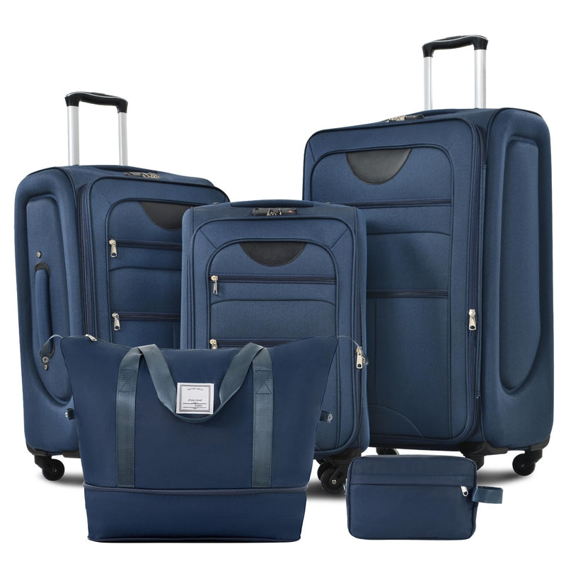 Merax Softside Luggage Set with Duffel Bag Expandable 3 - Piece Suitcases Spinner Wheels TSA Lock Lightweight Travel Set Easy Access Pockets Premium 610D Fabric (Softside, Dark Blue, (20/24/28/DB/TB))