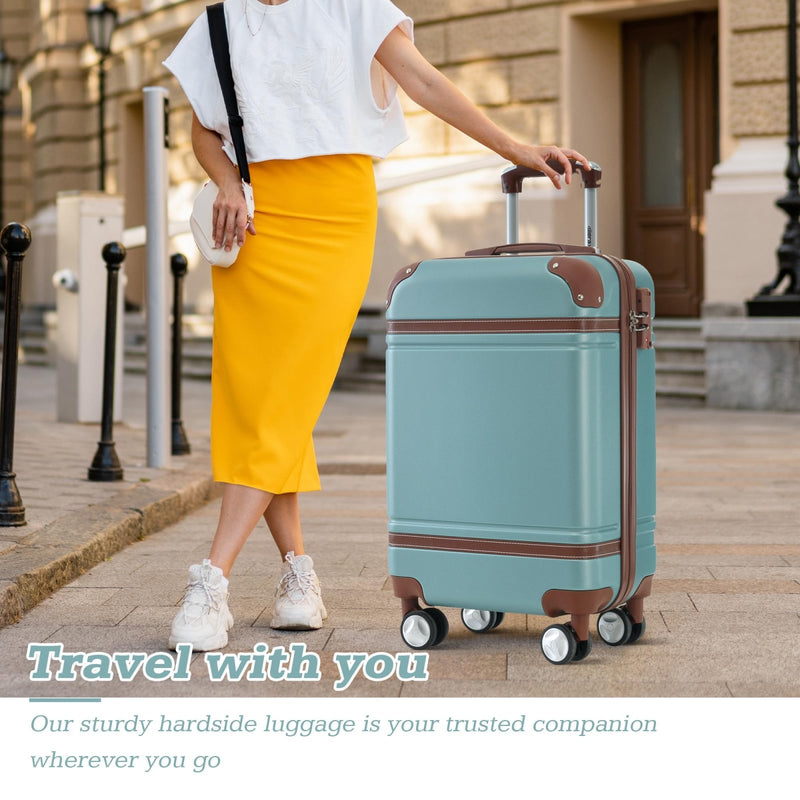 Merax Suitcase Set 24 inches Expandable Luggage with TSA Lock Spinner Wheels Hardshell Lightweight Vintage Luggage with Travel Bag,Green
