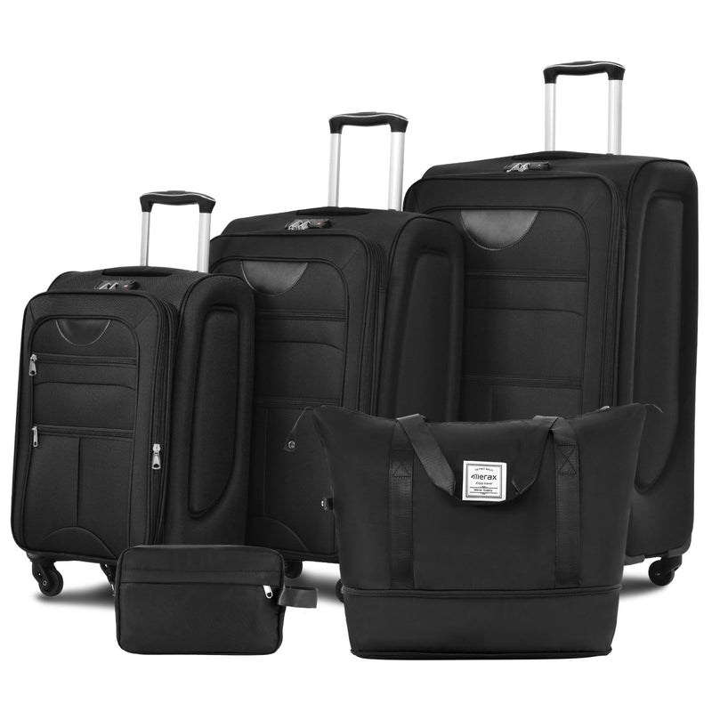 Merax Suitcase Set Softside 3 - Piece Expandable Luggage with TSA Lock Spinner Wheels Lightweight Upright Luggage with Travel Bag(22/26/30 IN, Black)