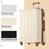Merax Suitcases With Wheels Hardside Luggage Sets 3 Piece, Expandable And Lightweight, Travel Suitcases For Woman And Man (White Brown)