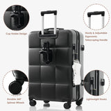 Merax USB Port 3pc ABS Hardside Luggage Sets Expandable Spinner Wheels, All Black, 20/24/28 Inch