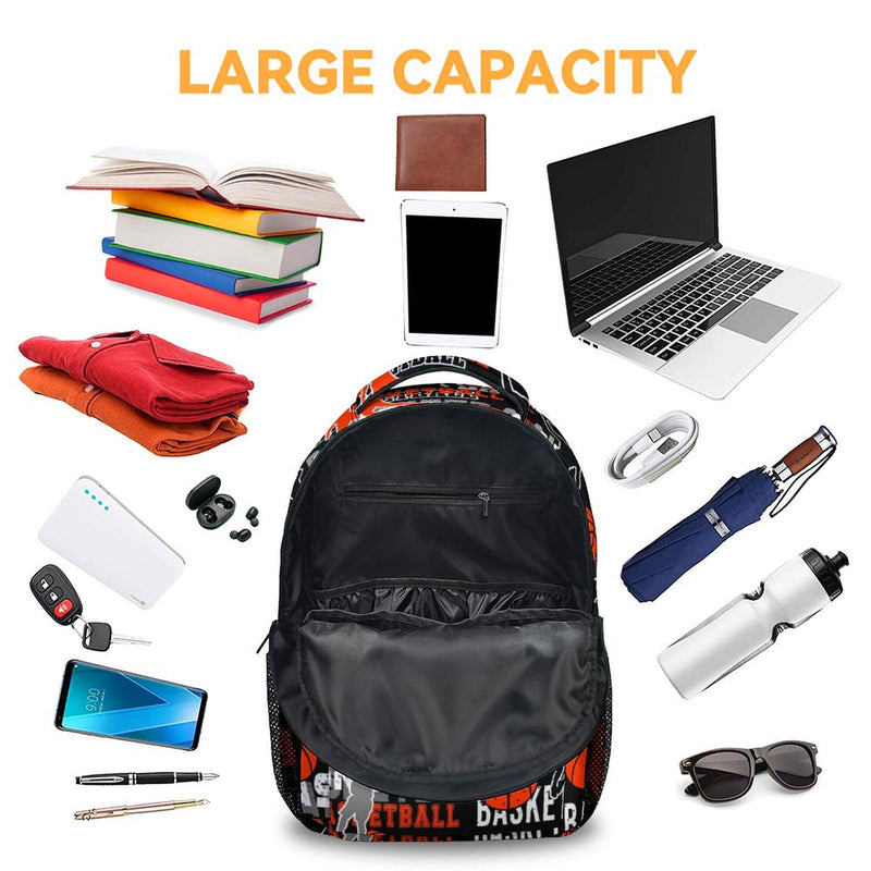 Mercuryelf Basketball Backpack for Boys Girls, 16 Inch Black Backpacks for School Travel, Cool Lightweight Bookbag for Kids
