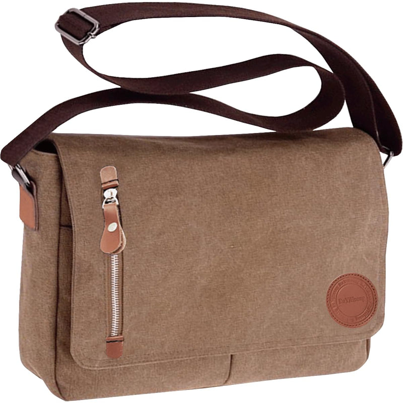 Messenger bag for Men, Canvas Crossbody Bag Travel Shoulder Bag for Women, Vintage Messenger Satchel Bag 13.7 x 10.5 x 3 inch (Coffee)