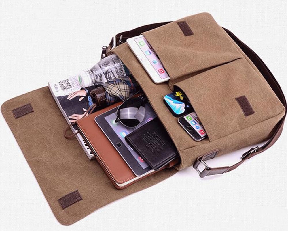 Messenger bag for Men, Canvas Crossbody Bag Travel Shoulder Bag for Women, Vintage Messenger Satchel Bag 13.7 x 10.5 x 3 inch (Coffee)
