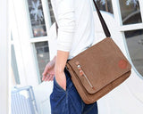 Messenger bag for Men, Canvas Crossbody Bag Travel Shoulder Bag for Women, Vintage Messenger Satchel Bag 13.7 x 10.5 x 3 inch (Coffee)