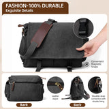 Messenger Bag for men Laptop Bag UnisexRetro Canvas Bag14 - 15.6 inches Casual single shoulder bag For Work College Travel (black)