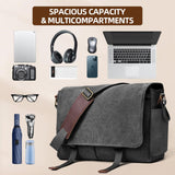 Messenger Bag for men Laptop Bag UnisexRetro Canvas Bag14 - 15.6 inches Casual single shoulder bag For Work College Travel (black)
