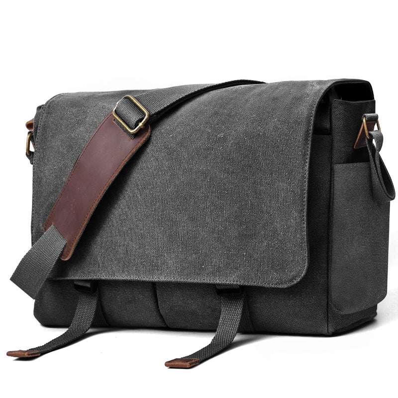 Messenger Bag for men Laptop Bag UnisexRetro Canvas Bag14 - 15.6 inches Casual single shoulder bag For Work College Travel (black)