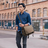 Messenger Bag for men Laptop Bag UnisexRetro Canvas Bag14 - 15.6 inches Casual single shoulder bag For Work College Travel (Brown)