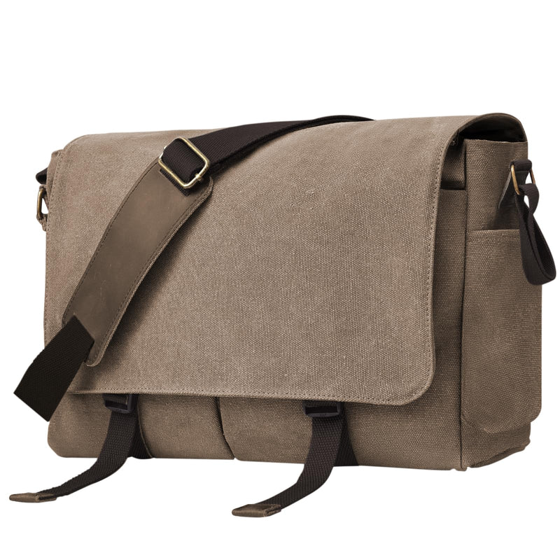 Messenger Bag for men Laptop Bag UnisexRetro Canvas Bag14 - 15.6 inches Casual single shoulder bag For Work College Travel (Brown)