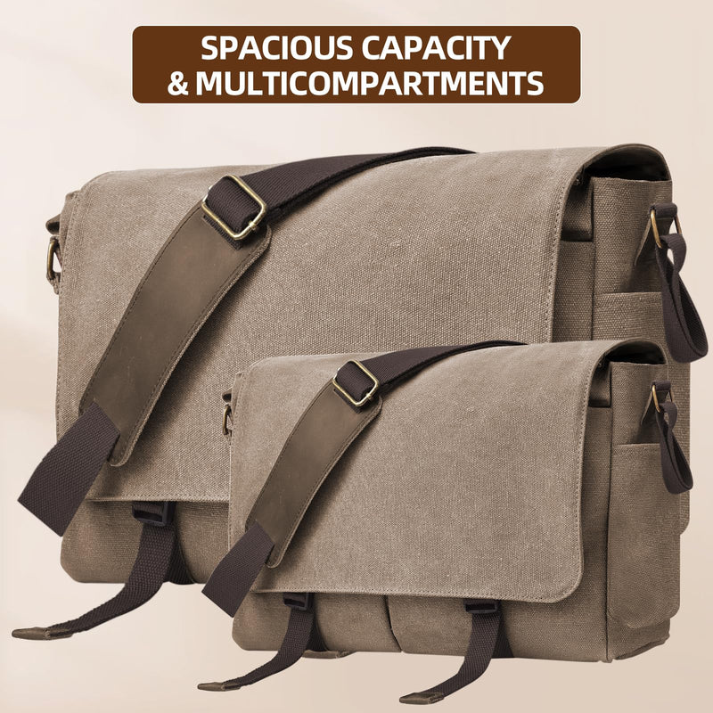 Messenger Bag for men Laptop Bag UnisexRetro Canvas Bag14 - 15.6 inches Casual single shoulder bag For Work College Travel (Brown)