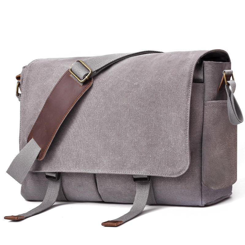 Messenger Bag for men Laptop Bag UnisexRetro Canvas Bag14 - 15.6 inches Casual single shoulder bag For Work College Travel (grey)