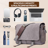 Messenger Bag for men Laptop Bag UnisexRetro Canvas Bag14 - 15.6 inches Casual single shoulder bag For Work College Travel (grey)